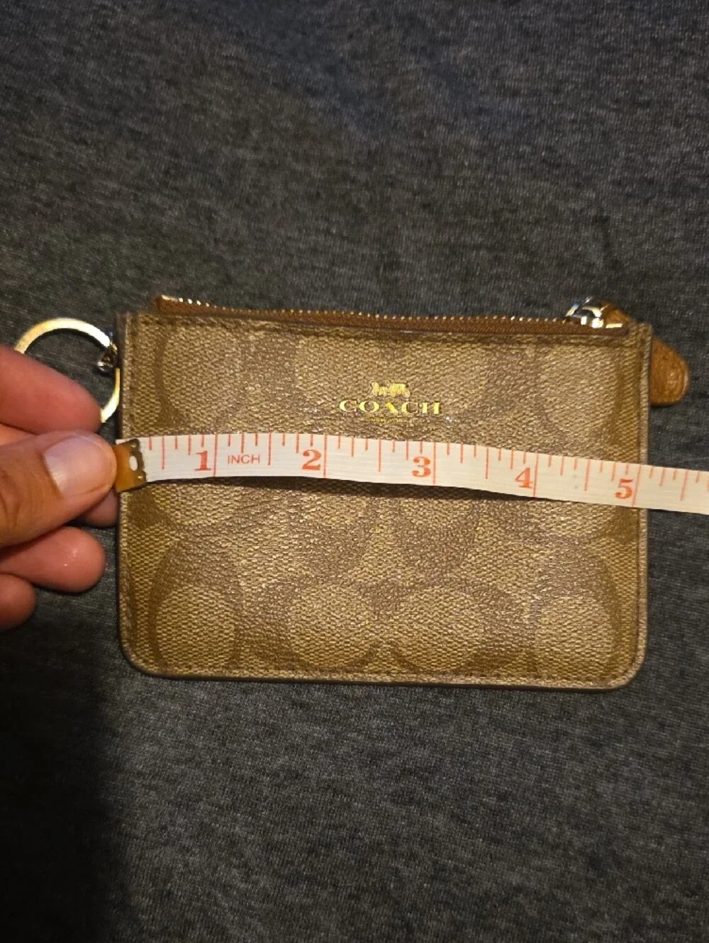 Coach Brown Signature Monogram Card Pouch with Key Ring No. G1692  F63923
